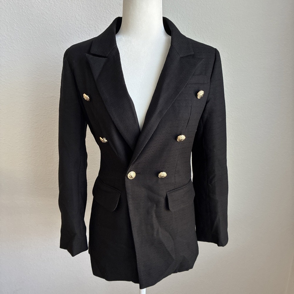 Belle & Bloom Classic Black Double-Breasted Women's Blazer Gold Buttons Size S